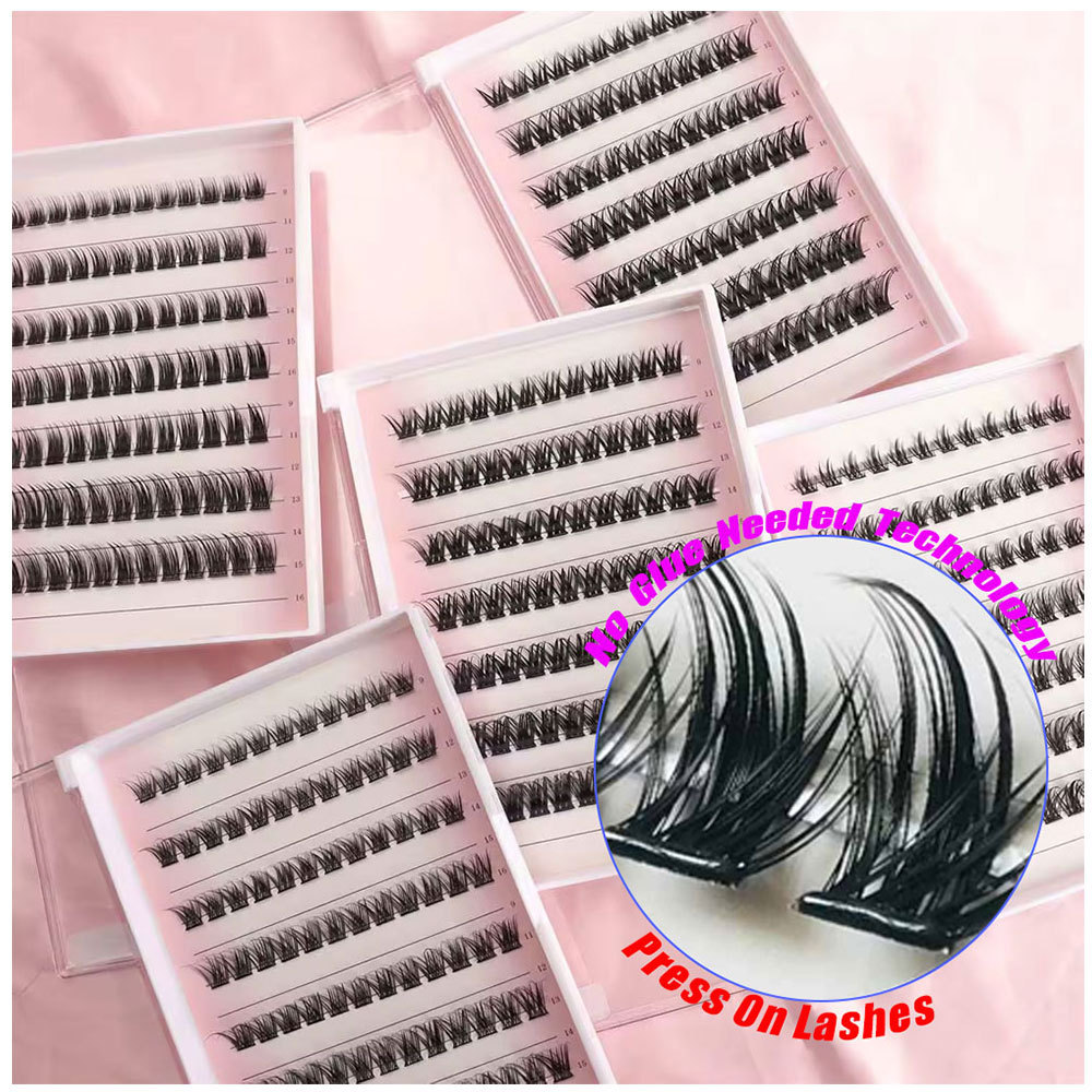 Glueless Lashes Self Adhesive No Glue Segment Lashes Pre Glued D Curl Natural Fan Eyelashes Cluster Press On Lashes