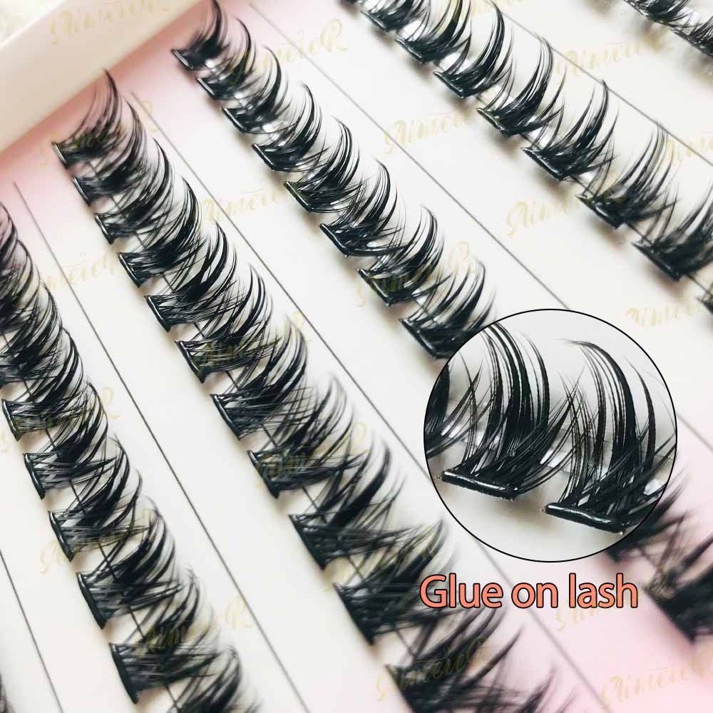 Glueless Lashes Self Adhesive No Glue Segment Lashes Pre Glued D Curl Natural Fan Eyelashes Cluster Press On Lashes