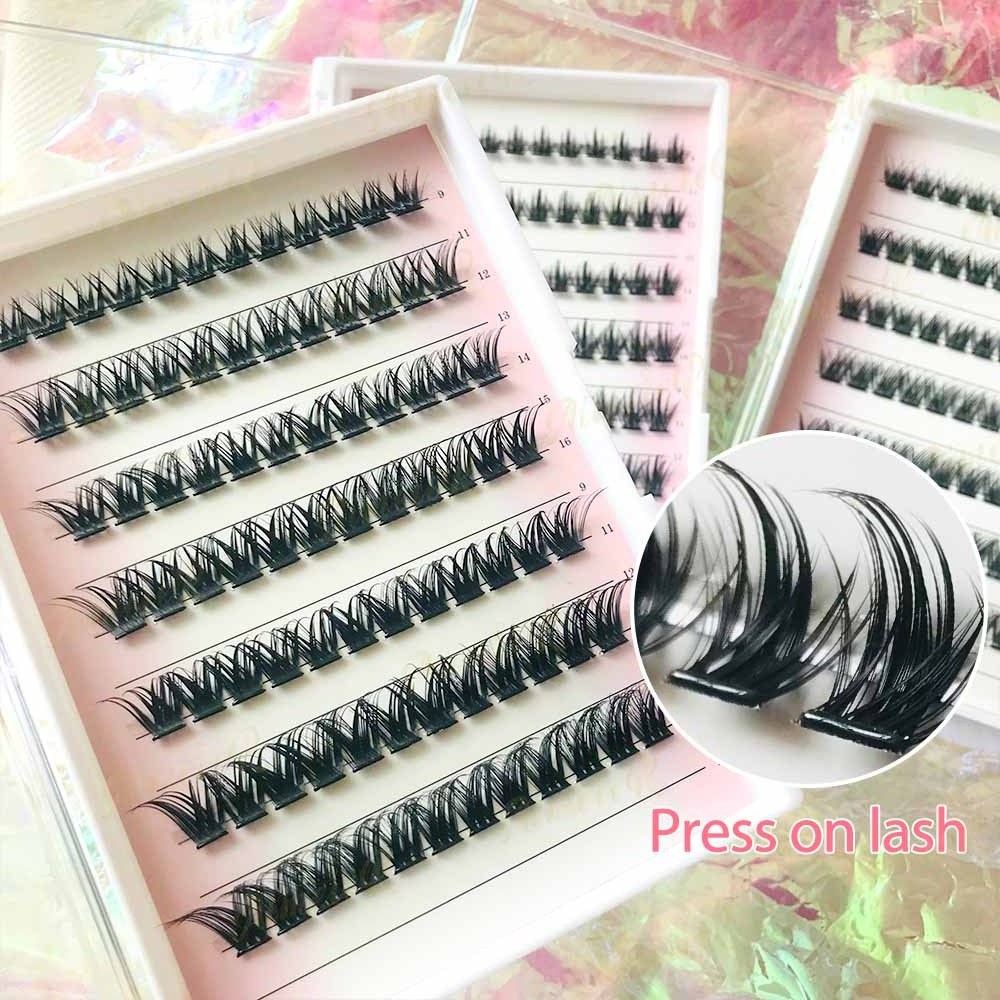 Glueless Lashes Self Adhesive No Glue Segment Lashes Pre Glued D Curl Natural Fan Eyelashes Cluster Press On Lashes