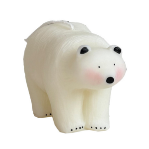 Handmade Large White Light Brown Cute Bear Shape Candles with Blush Bell Scarf for Christmas