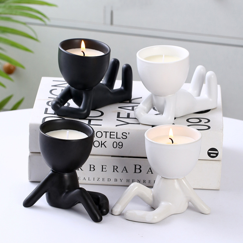 Luxury Soy Wax Cute Novelty Unique Art Black White Statue Human Figure Scented Candle For Home Decor and Gift