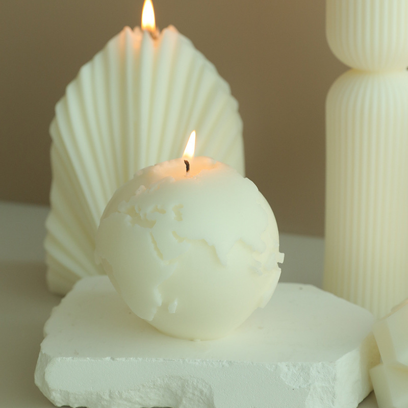 Novelty Geometrical Natural Soy Wax Beeswax White Round Earth Ball Shape Scented Candle