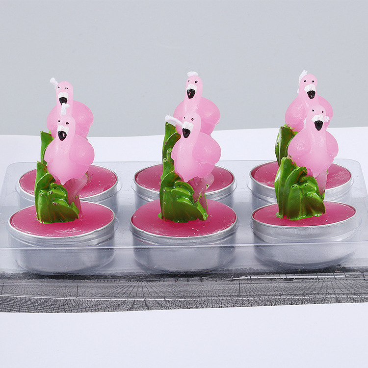 6Pcs Set Pink White Cute Animal Shaped Unscented Flamingo Tealight Candle