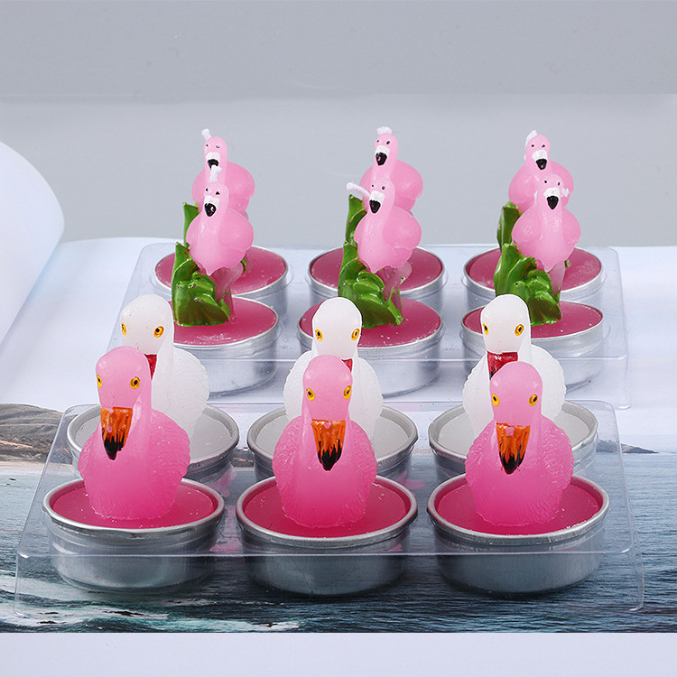 6Pcs Set Pink White Cute Animal Shaped Unscented Flamingo Tealight Candle