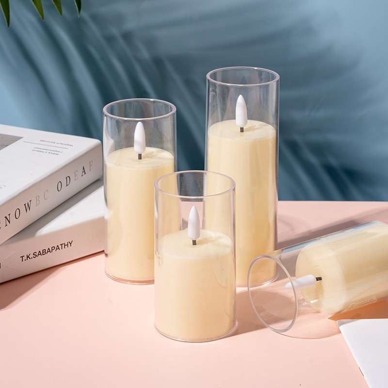 ABS Acrylic Glass led Candles Flickering Led Flameless Pillar Candles with Moving Flame for Wedding Home Decor