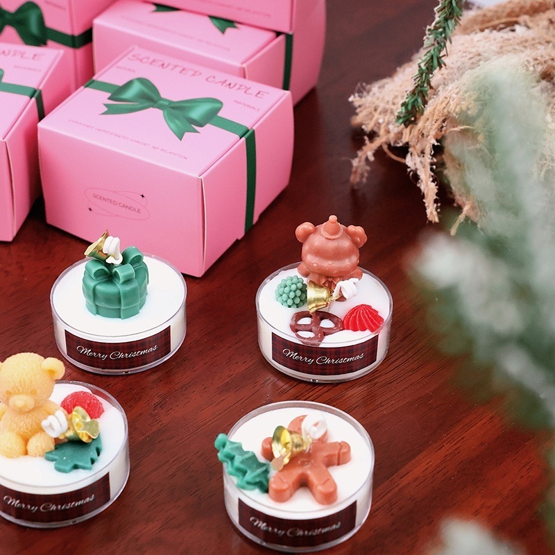 2024 Christmas Bear Gingerbread Man Gift Box Shape Aromatherapy Fragrance Tealight for Xmas Gifts Decors