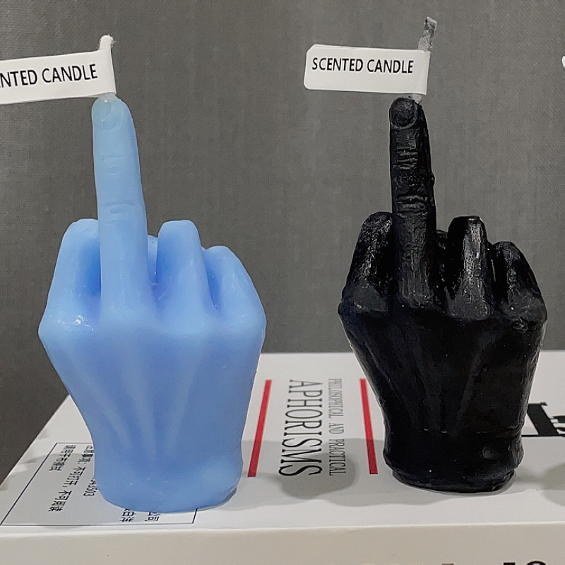 Small Blue White Black Middle Finger Gesture Shape Scented Candle Spoof Candle