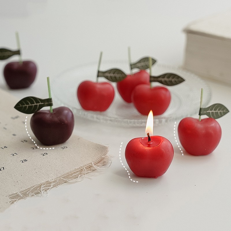 Hot Selling Cute Mini Black Red Cherry Shaped Candle Fruit Shaped Candles Fruit Cherry Scented Candles