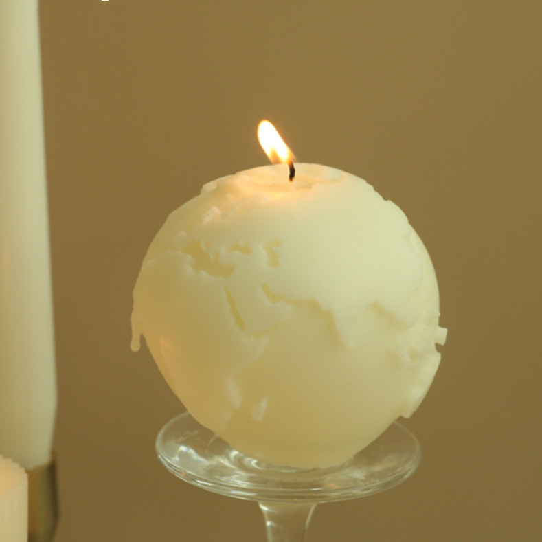 Novelty Geometrical Natural Soy Wax Beeswax White Round Earth Ball Shape Scented Candle