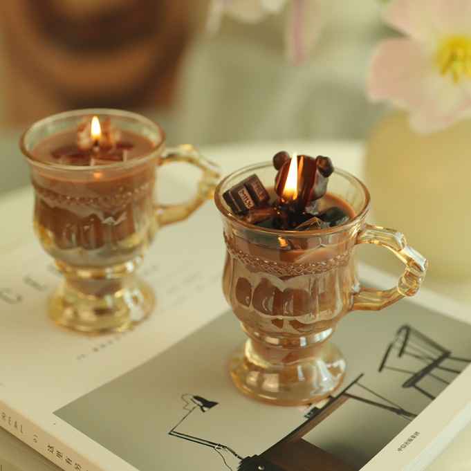 Luxury Cheap Glass Cup Iced Teacup Bear Coffee Shape Scented Candles for Gifts