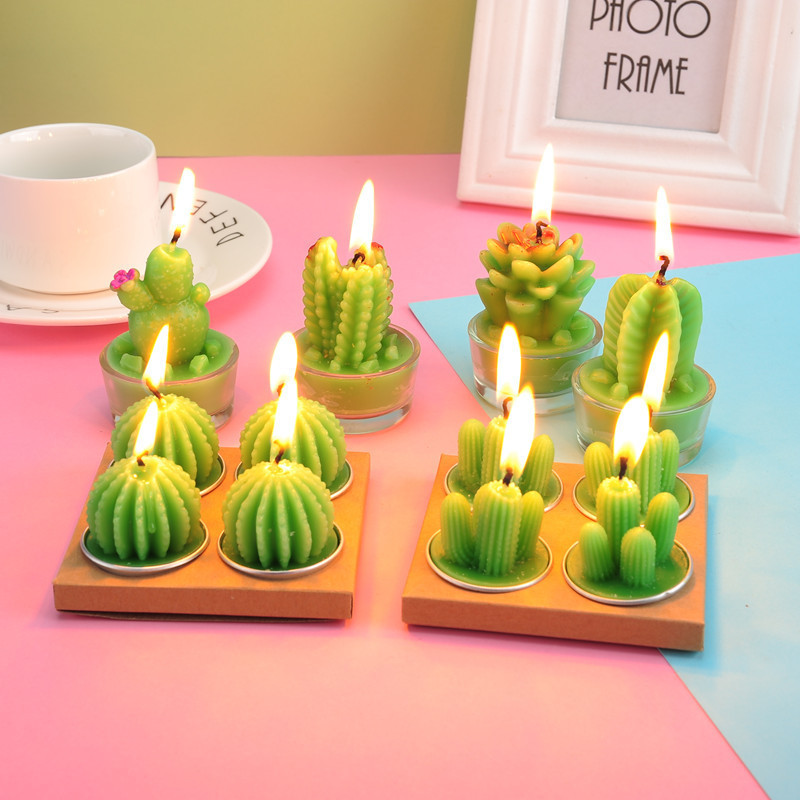 Hot Selling 6 Pcs Set Paraffin Wax Mini Green Plant Tealight Succulent Candle Cactus Candles