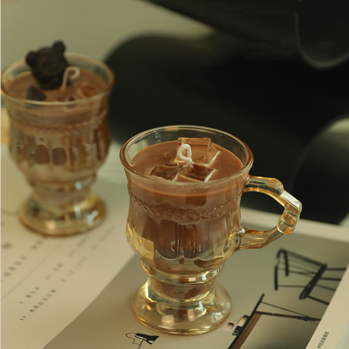 Luxury Cheap Glass Cup Iced Teacup Bear Coffee Shape Scented Candles for Gifts