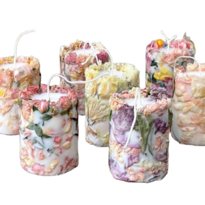 Romantic Soy Wax Embossed Botanical Dried Flower Scented Pillar Candles Floral Candles