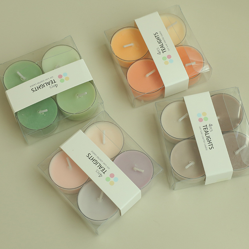 4Pcs Pack Colorful 4 Hours Soy Wax Scented Tea Light Tealight Candles Gift Set