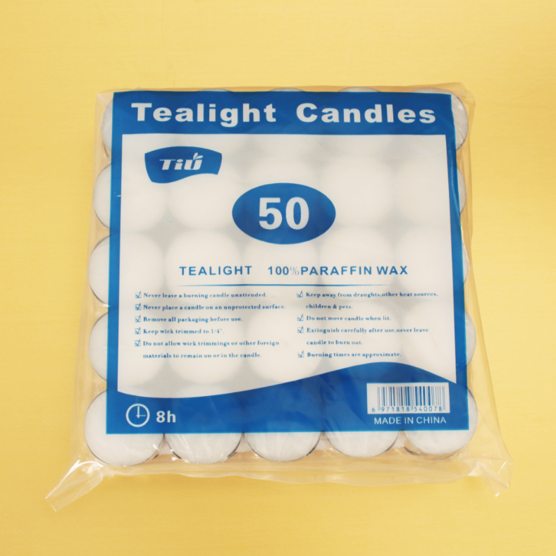 50pcs 8 Hour Unscented White Tealight Candles