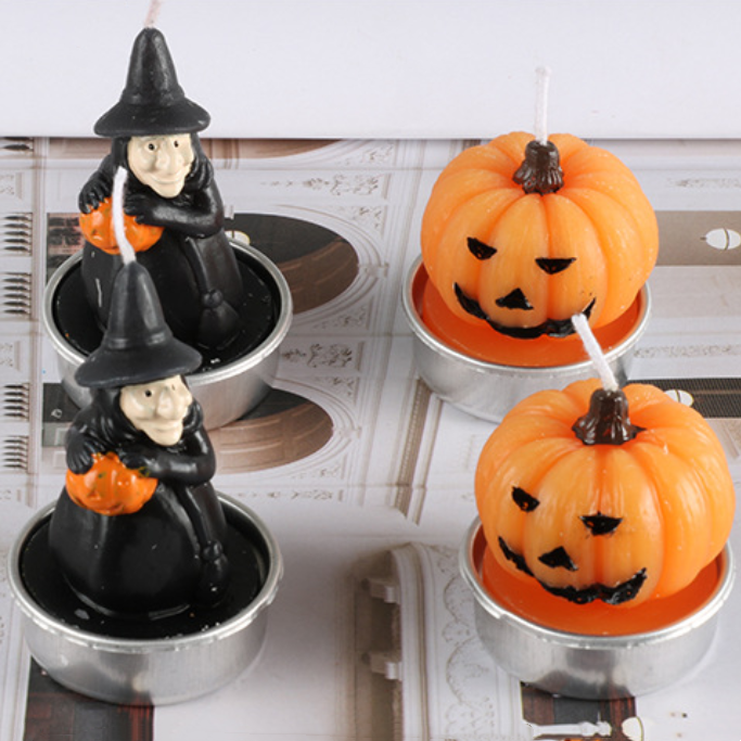 6Pcs Pack Halloween Pumpkin Witches Tealight Candles