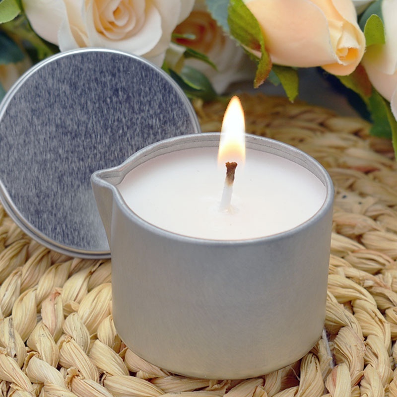 Handmade Coconut Wax Low Temperature Mini SPA Massage Scented Candle with Silver Metal Jar