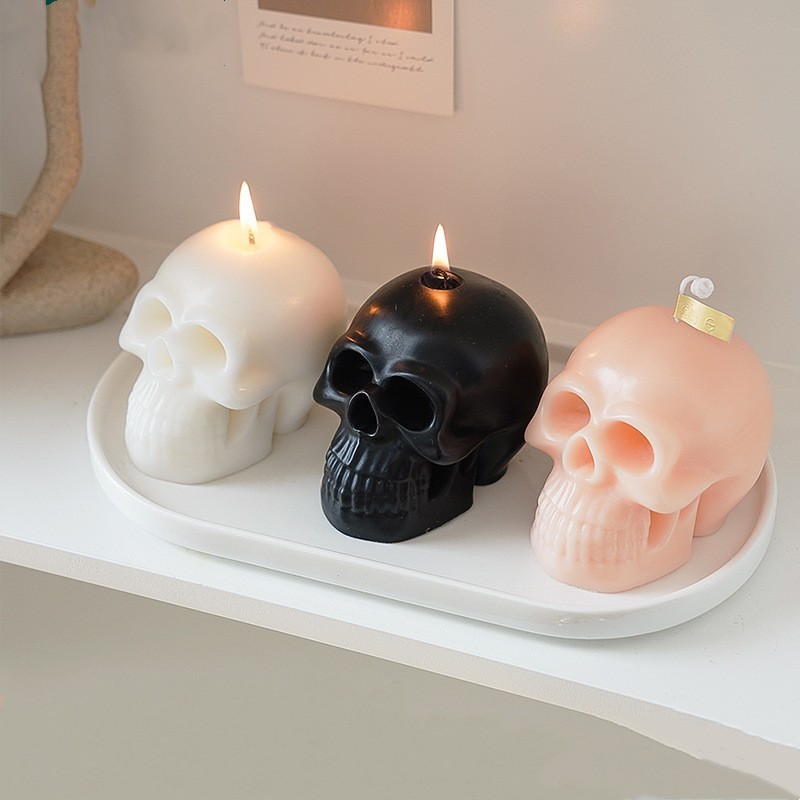 Hot Selling White Black Halloween Scented Candle Head Shaped Candle Skeleton Candles