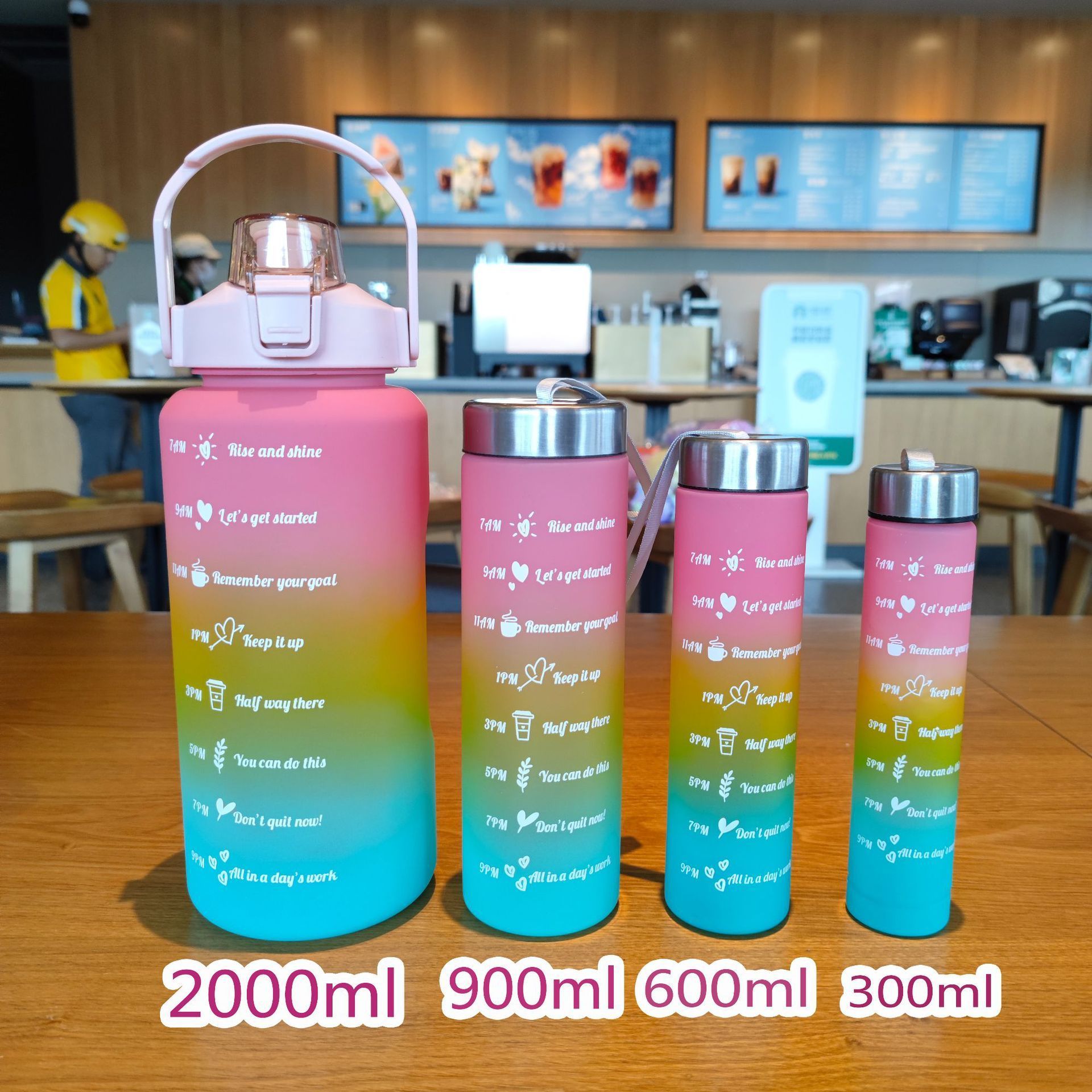 4 in 1 Four-piece Set Motivational Gradient Plastic Water Cup Outdoor Sports Water Bottle