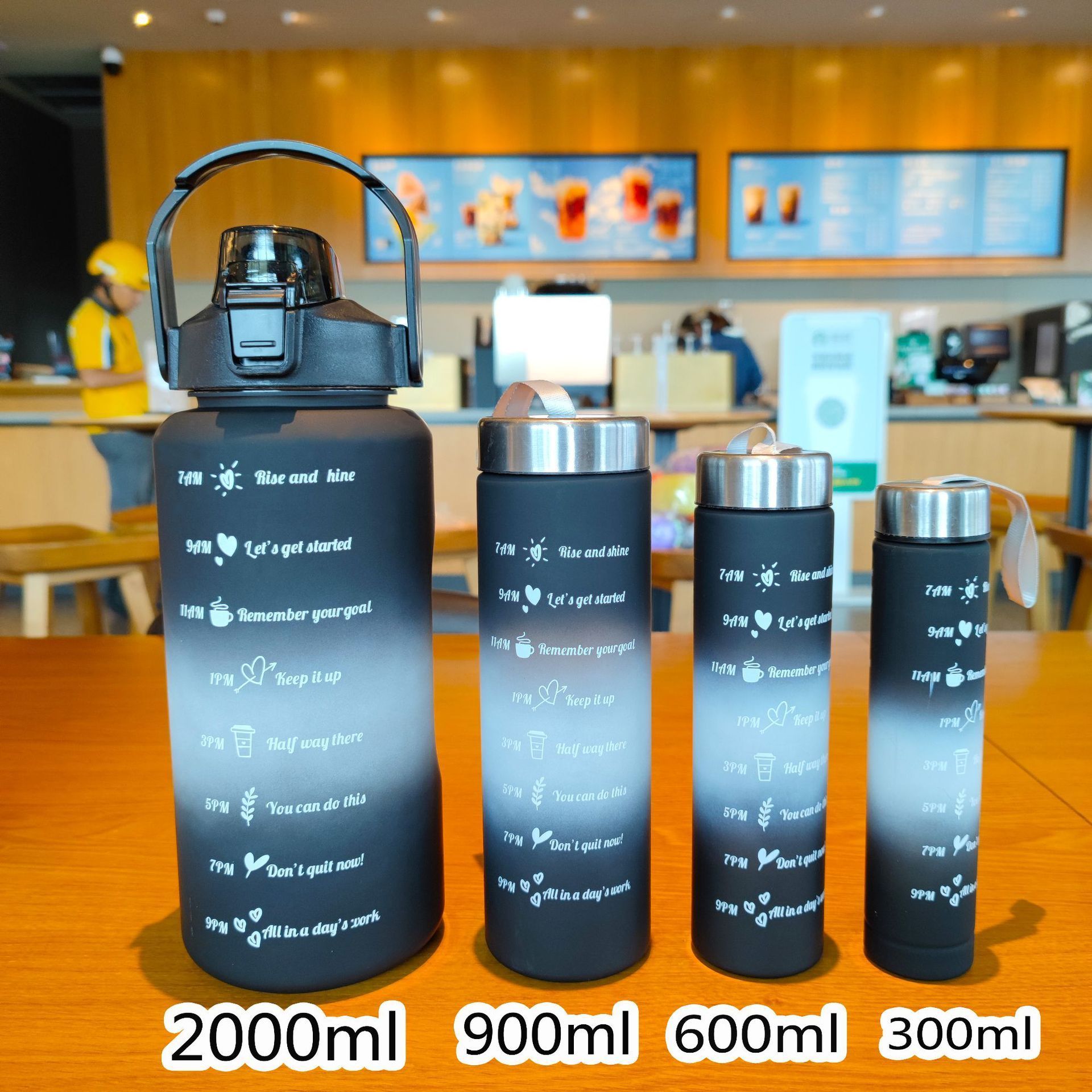 4 in 1 Four-piece Set Motivational Gradient Plastic Water Cup Outdoor Sports Water Bottle