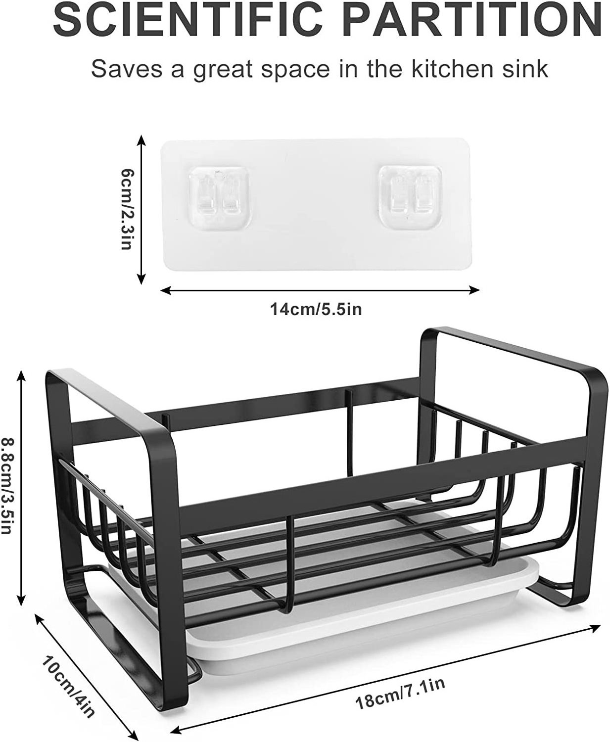 Kitchen Sponge Holder, Stainless Steel Kitchen Sink Organizer Kitchen Sink Caddy with Removable Tray (white)