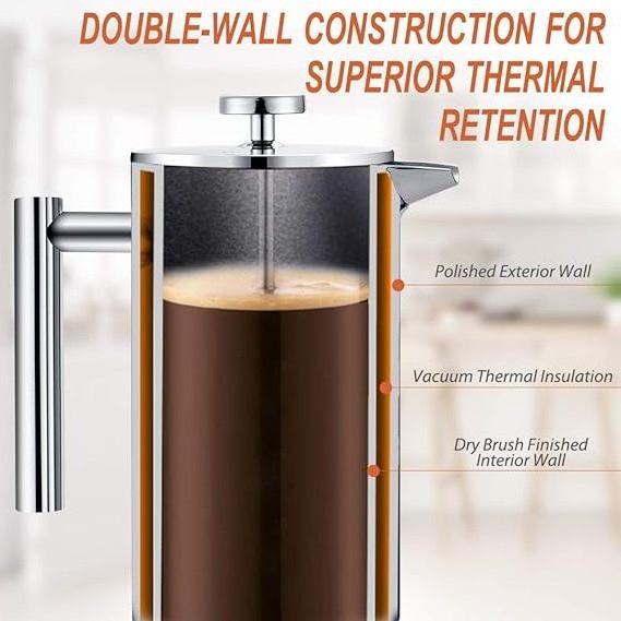 Stainless Steel French Press Double Wall Metal Insulation Coffee Press & Tea Brewer