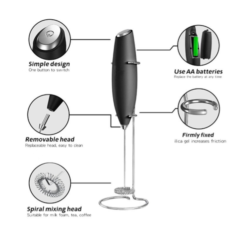 Milk Frother Handheld Battery Operated Electric Foam Maker For Coffee, Latte, Cappuccino, Hot Chocolate