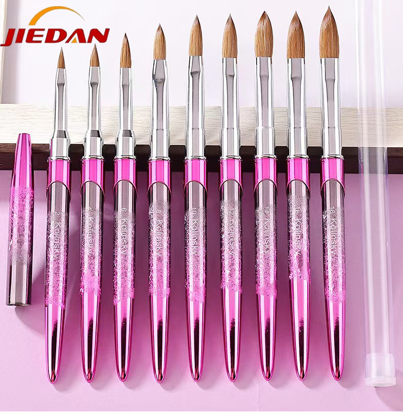 Wholesale Acrylic Nail Brush 100% Kolinsky High Quality Metal Or Wood Handle Brush On Nail Glue