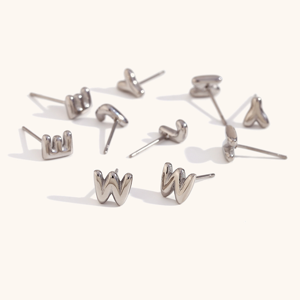 Wholesale Custom Word Personalized Name Charm DIY 26 Letter Stud Earring Stainless Steel Initial Fashion Jewelry for Women Men