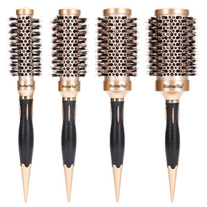 Professional boar bristle Round Aluminum Hair Brush For Women Salon Blowout hot resistance sharp handle Ceramic Comb