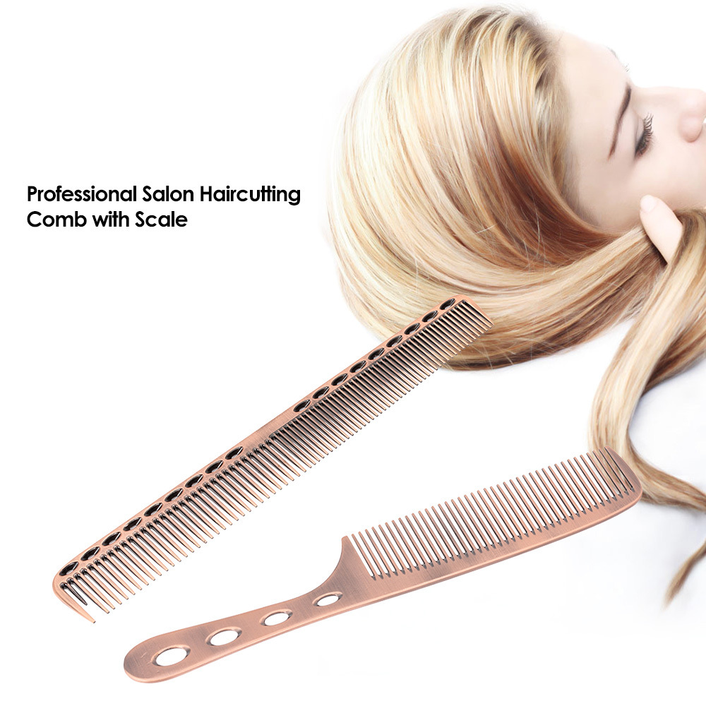 2Pcs Stainless Steel Hair Comb Pro Salon Hairdresser Metal Comb Hair Cutting Combs Styling Brush with Scale Barber Hairbrush