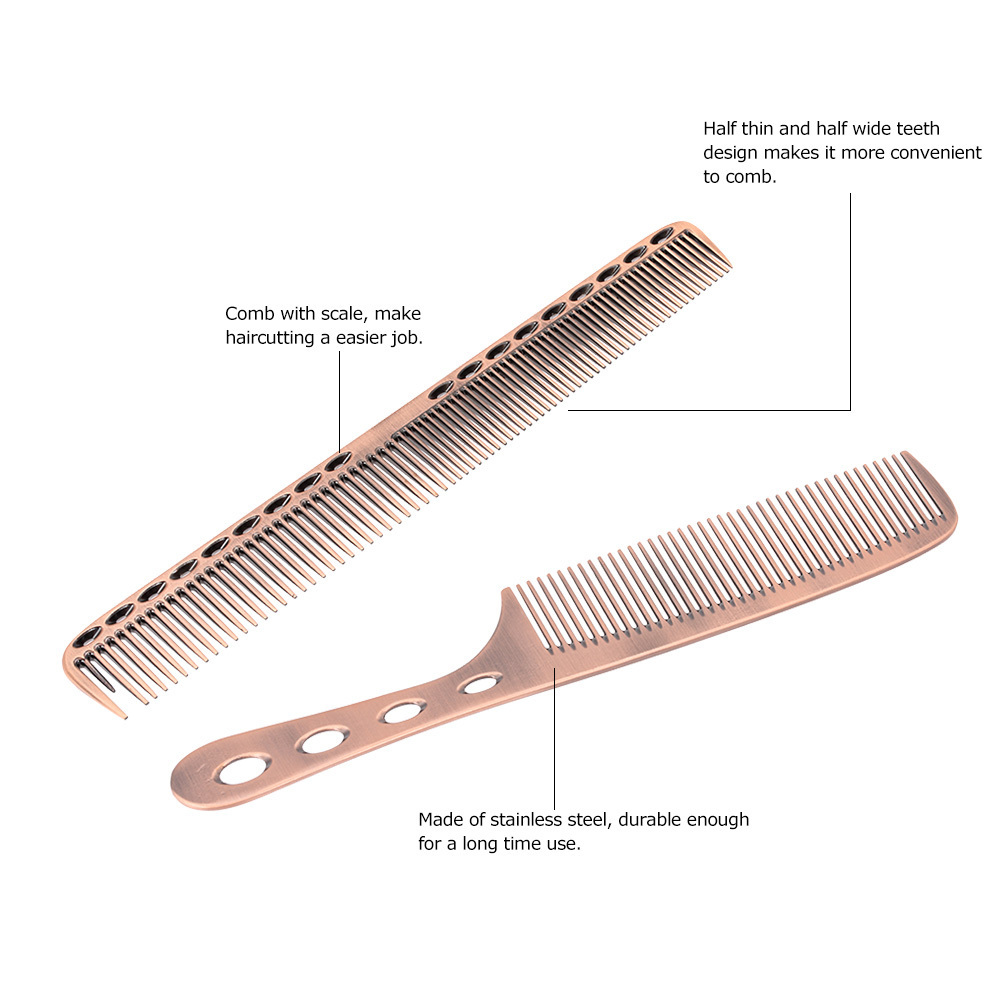 2Pcs Stainless Steel Hair Comb Pro Salon Hairdresser Metal Comb Hair Cutting Combs Styling Brush with Scale Barber Hairbrush