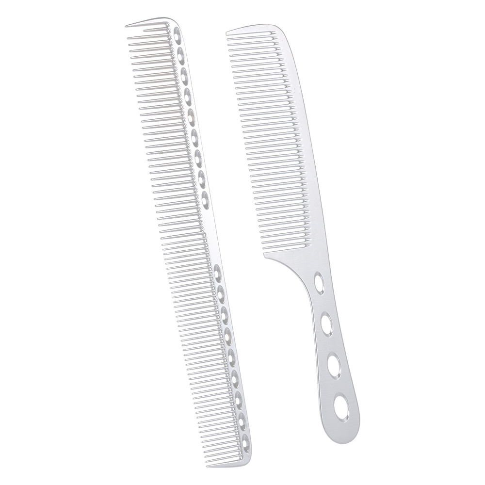 2Pcs Stainless Steel Hair Comb Pro Salon Hairdresser Metal Comb Hair Cutting Combs Styling Brush with Scale Barber Hairbrush