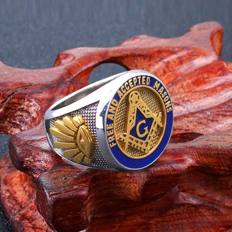 Hotselling Design Custom Plated Gold AG Masonic Freemason free mason 925 sterling silver Copper Masonic Rings for men