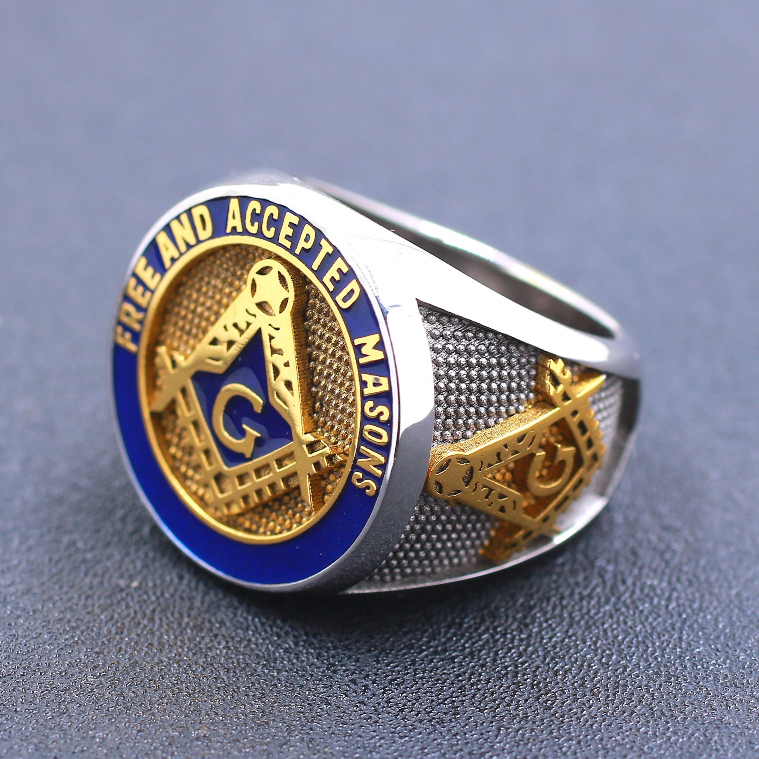 Hotselling Design Custom Plated Gold AG Masonic Freemason free mason 925 sterling silver Copper Masonic Rings for men