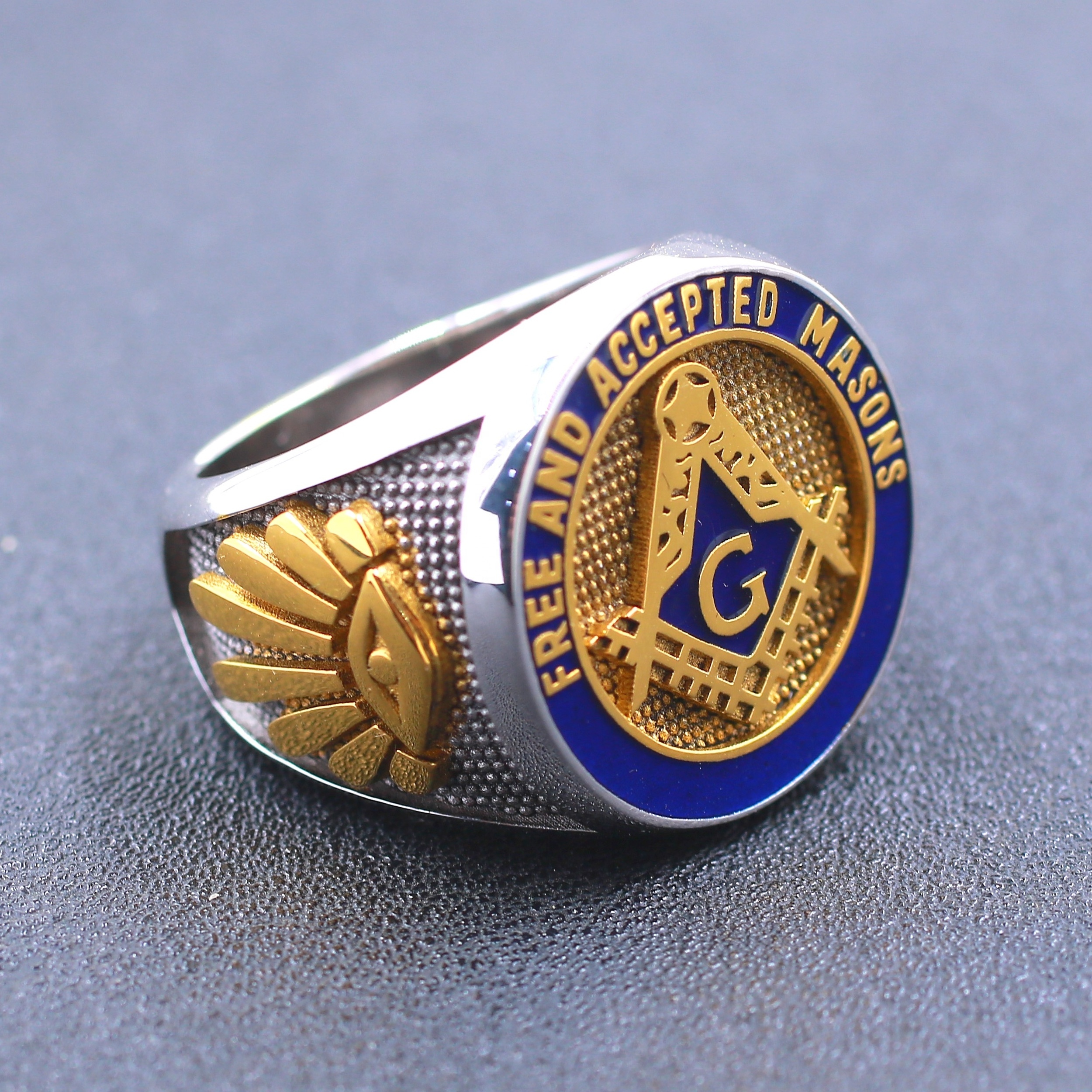 Hotselling Design Custom Plated Gold AG Masonic Freemason free mason 925 sterling silver Copper Masonic Rings for men