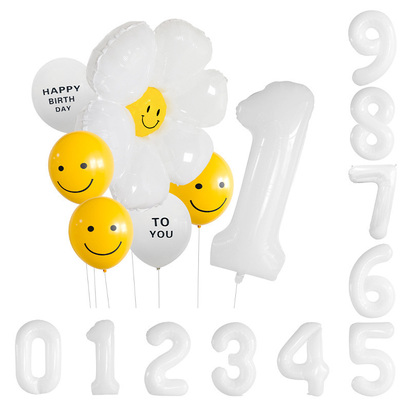 0-9 32'' 40'' Figure With Daisy Face Sunflower Inflatable 12'' Happy Birthday Latex Balloon Set For Party Deco Photo Props