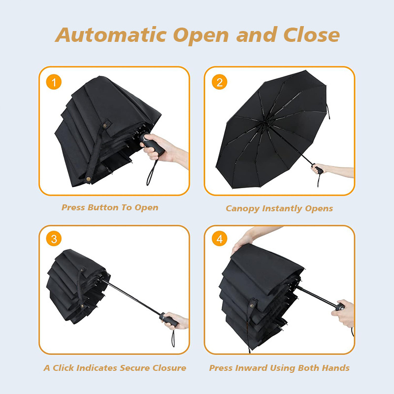 high quality customized brand auto open and close 3 folding automatic umbrellas foldable auto umbrella 3 fold