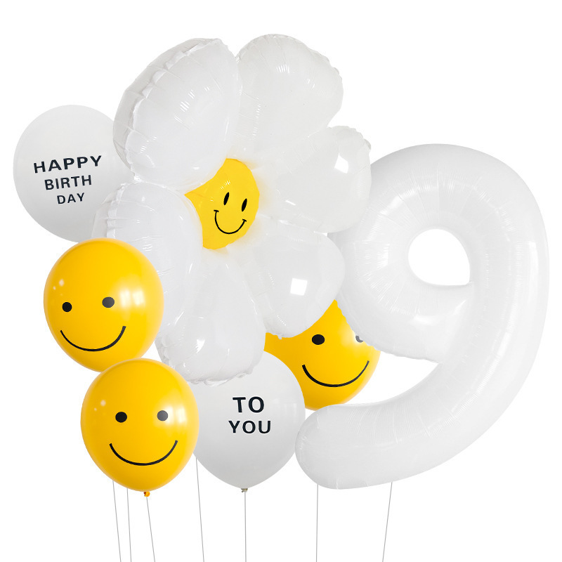 0-9 32'' 40'' Figure With Daisy Face Sunflower Inflatable 12'' Happy Birthday Latex Balloon Set For Party Deco Photo Props