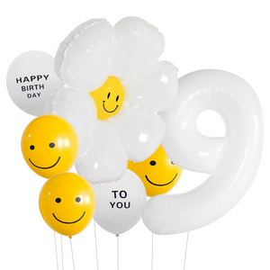 0-9 32'' 40'' Figure With Daisy Face Sunflower Inflatable 12'' Happy Birthday Latex Balloon Set For Party Deco Photo Props