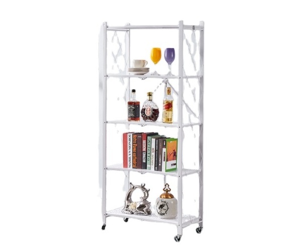 Multi-layer Metal Folding Storage Rack Foldable Shelf Trolley Organizer Utility Cart Book Shelves for Home Library Office