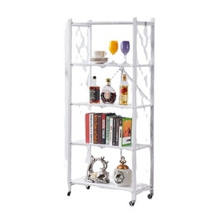 Multi-layer Metal Folding Storage Rack Foldable Shelf Trolley Organizer Utility Cart Book Shelves for Home Library Office