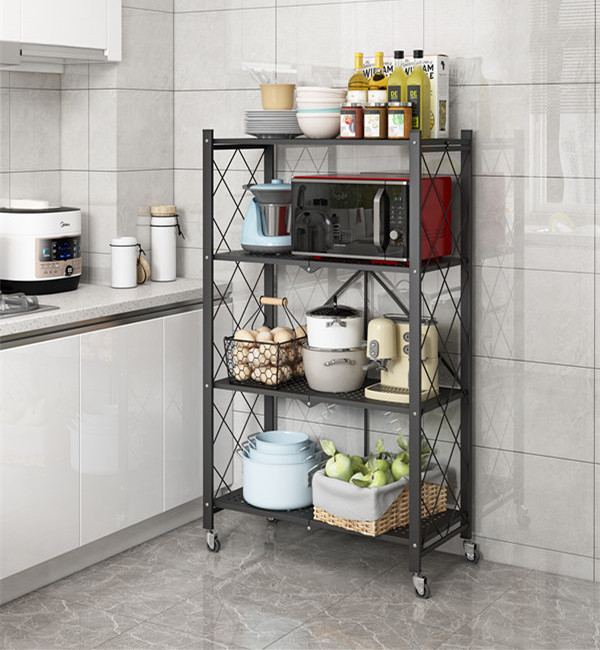 Multi-layer Metal Folding Storage Rack Foldable Shelf Trolley Organizer Utility Cart Book Shelves for Home Library Office