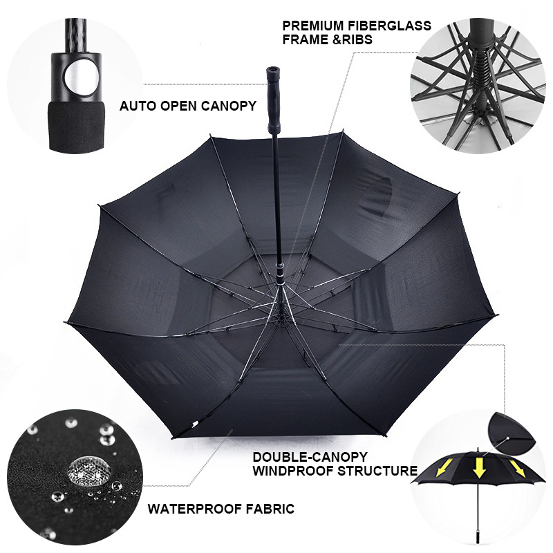 Extra Large Oversize Automatic Open Golf With Logo Custom Double Canopy Vented Windproof Waterproof Umbrellas