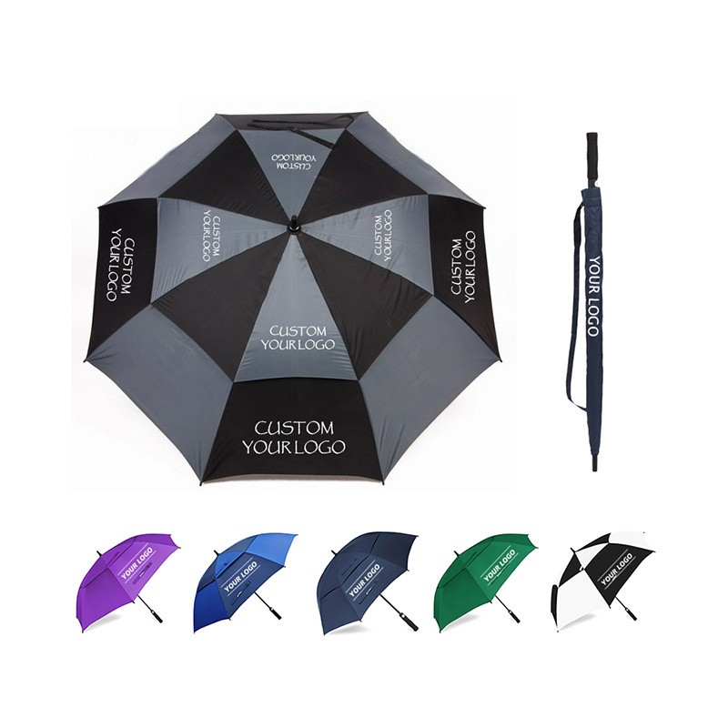 Personality Sublimation Promotional Branded Wind Proof Custom Logo coloured Cheap Pongee automatic Straight large golf umbrellas