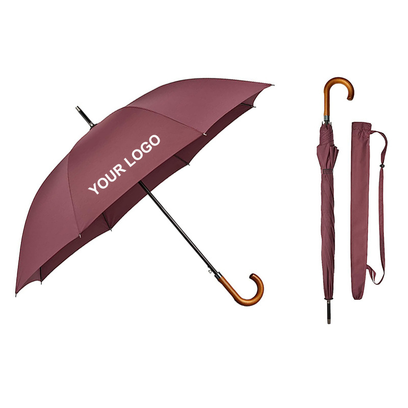 Wholesale 27'' large size golf umbrella windproof double layer umbrella wooden handle