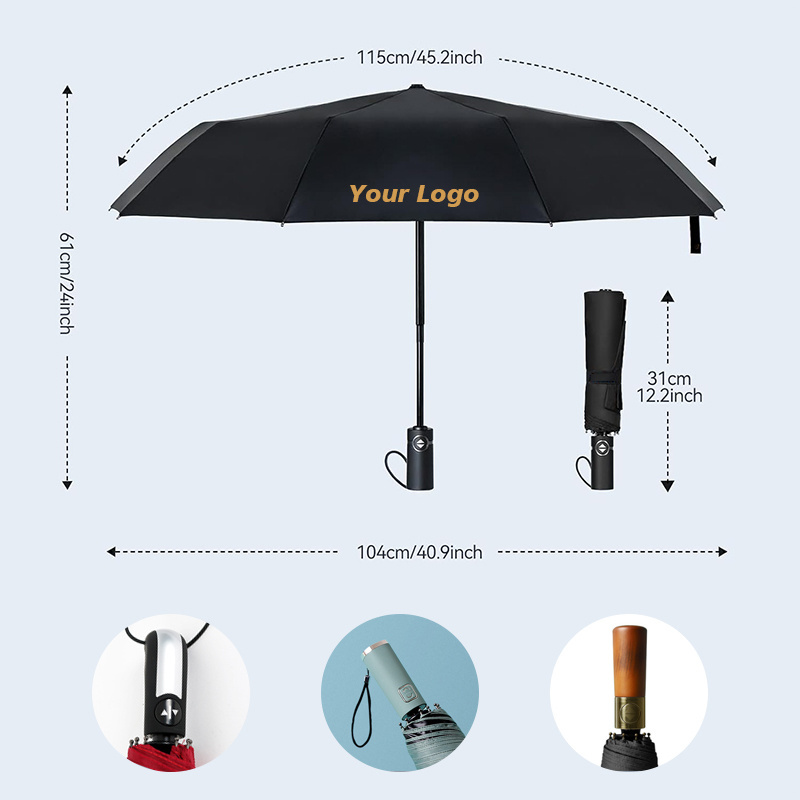 Custom Promotional Sunscreen Anti Three-fold Rain Sun Automatic Control Folding Bike Car UV Umbrella with Logo