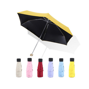 sun protection UV travel Portable mini pocket compact capsule umbrella 5 five folding umbrella with case