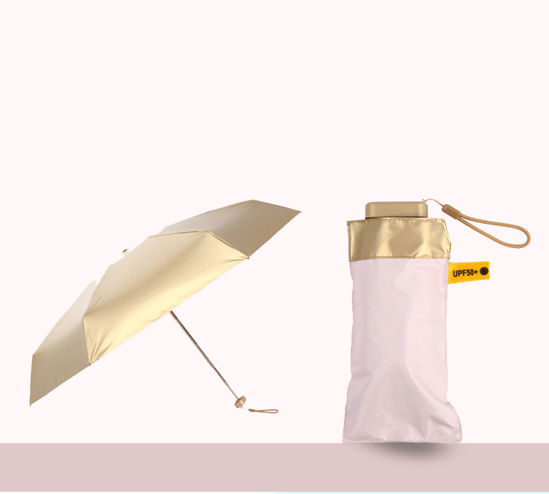 Mini Super Umbrella Sun Protection UV Small Flat Five-fold Mobile Umbrella Gold plastic Gift Box Pocket Umbrella