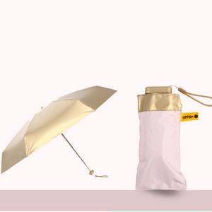 Mini Super Umbrella Sun Protection UV Small Flat Five-fold Mobile Umbrella Gold plastic Gift Box Pocket Umbrella